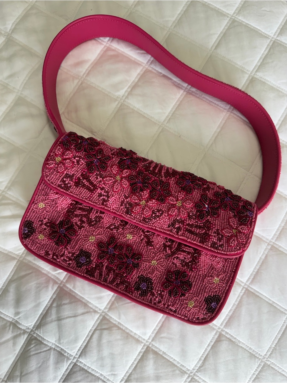STAUD | Pink Beaded Floral Shoulder Bag